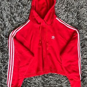 Adidas Red Cropped Pullover Hoodie - Size 2XL